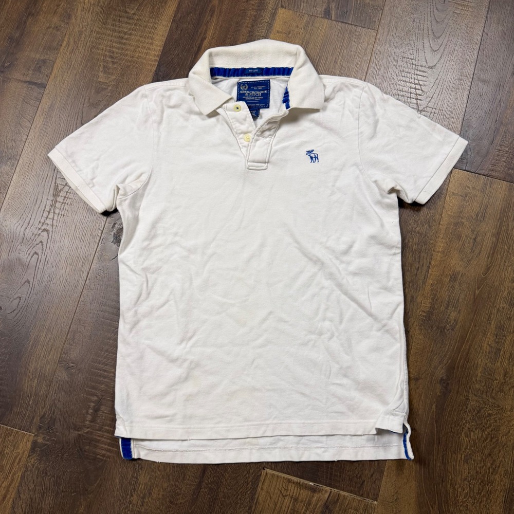 Vintage 90s Abercrombie & Fitch Men's M White Moose Logo Rugby Polo Shirt USA